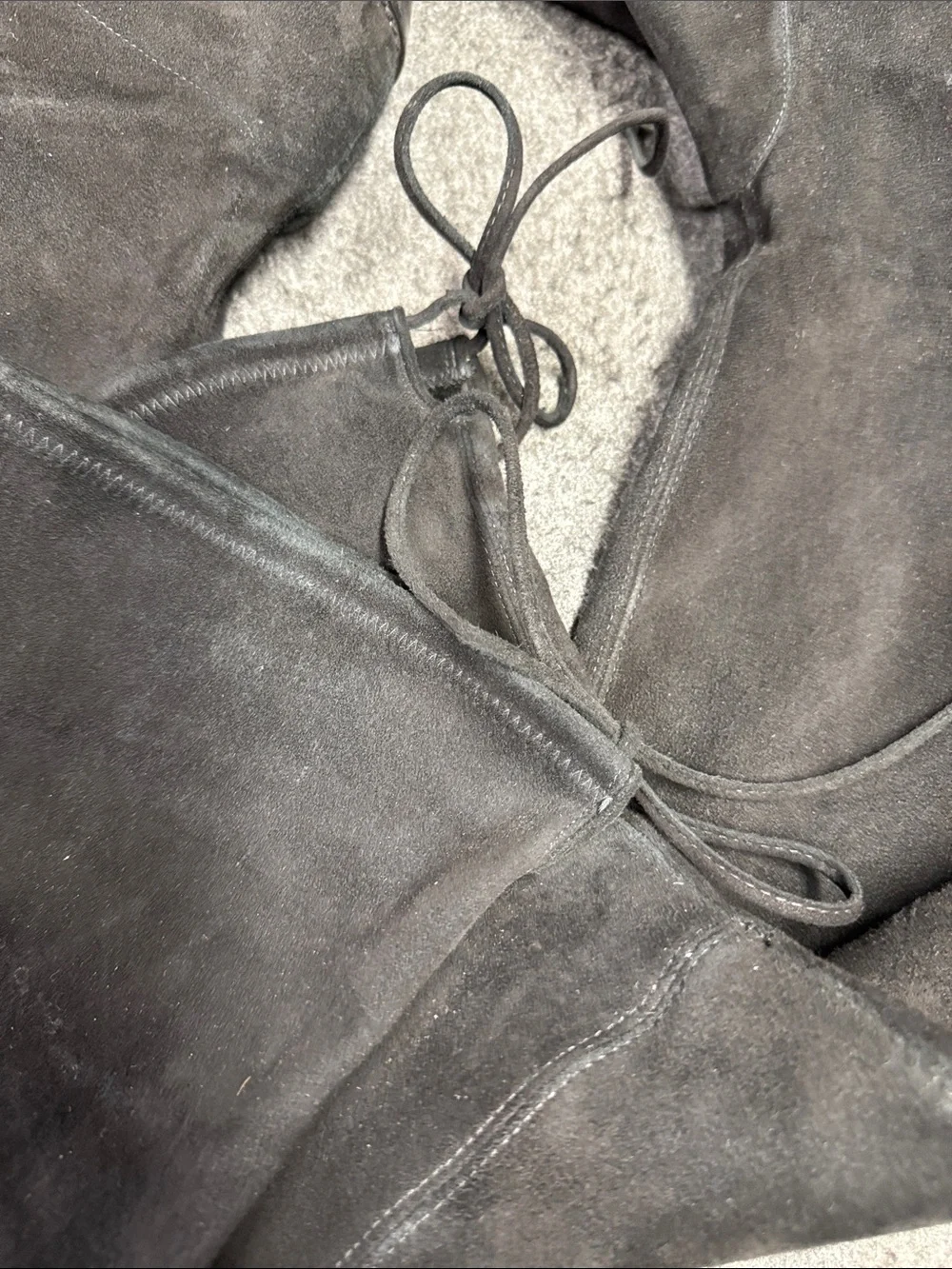 Stuart Weitzman Black Over-the-Knee Suedeover Boots with Tie Detail